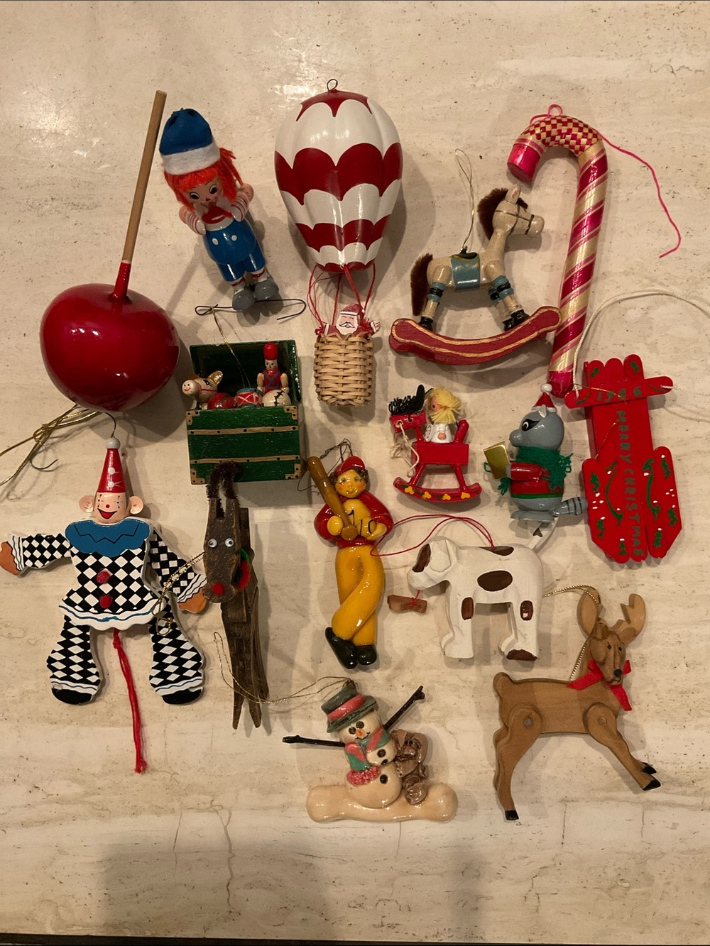 Vintage Christmas Ornament Children Xmas Ornament Wooden Assortment Lot Of 15